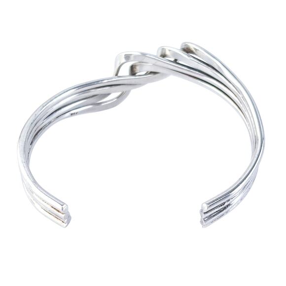 Estate Sterling Silver 925 Braided Open Cuff Statement Bracelet 7" - Picture 5 of 9